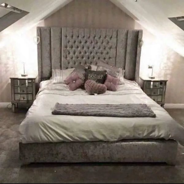 Sleek silhouette wingback bed